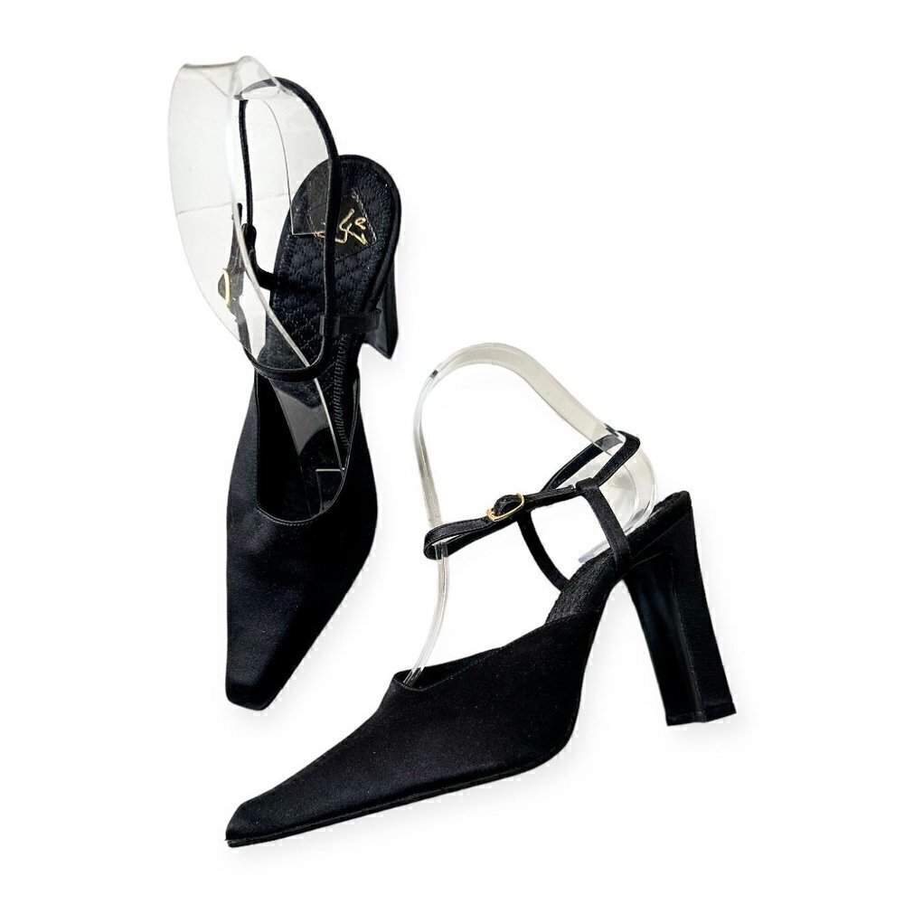 Never worn Vintage Michel Perry Black Satin Evening Pumps ‎ Size 38 EU